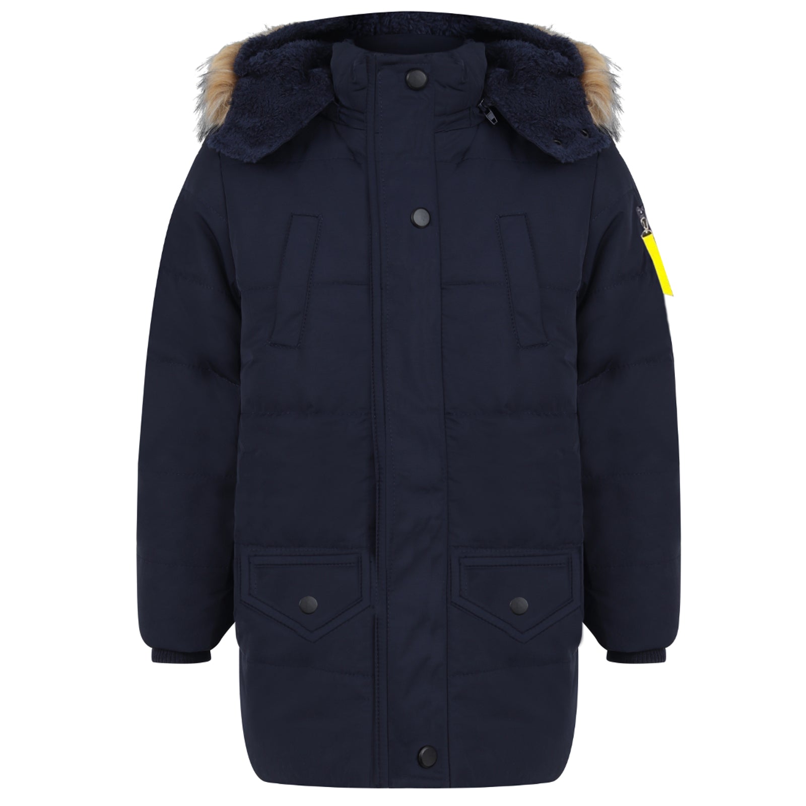 Boys Parka Winter Faux Fur Hooded Coats - Navy Blue