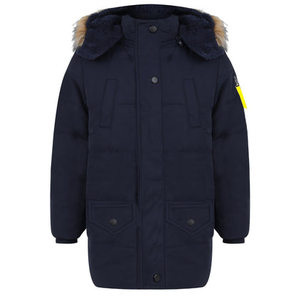 Boys Parka Winter Faux Fur Hooded Coats - Navy Blue