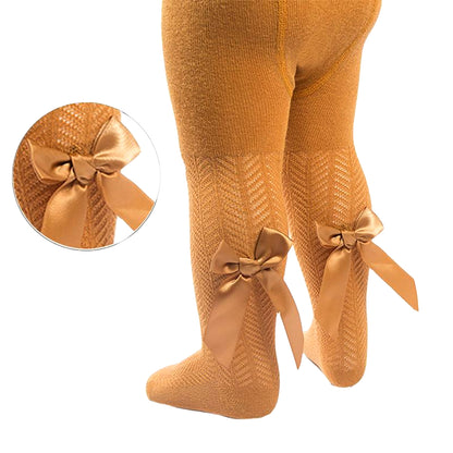 Baby Girls Chevron Bow Ribbon Tights - Mustard