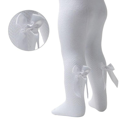Tights Baby Girls Heart With Ribbon Bow Pom Pom Cotton Rich Newborn - 5 Years