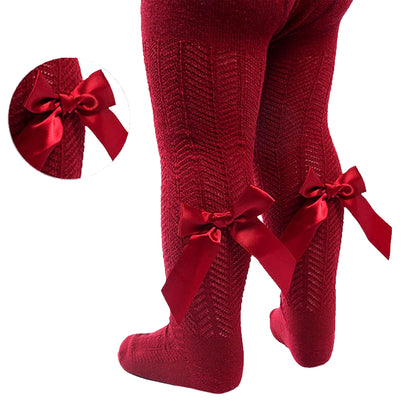 Baby Girls Chevron Bow Ribbon Tights - Wine Red