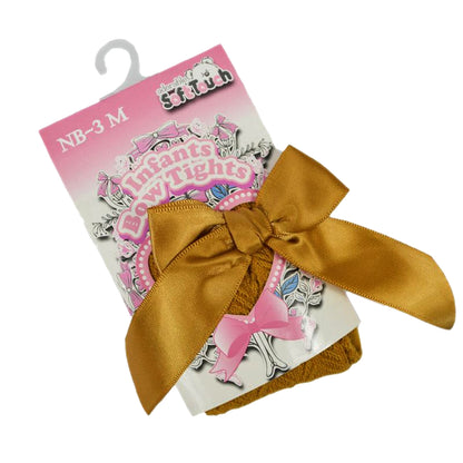 Baby Girls Bow Ribbon Tights - Mustard