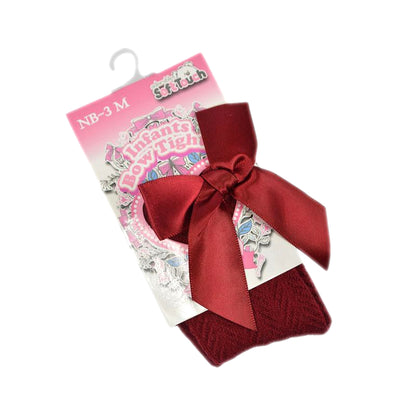 Baby Girls Bow Ribbon Tights - Wine Red