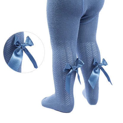 Baby Girls Chevron Bow Ribbon Tights - Petrol Blue