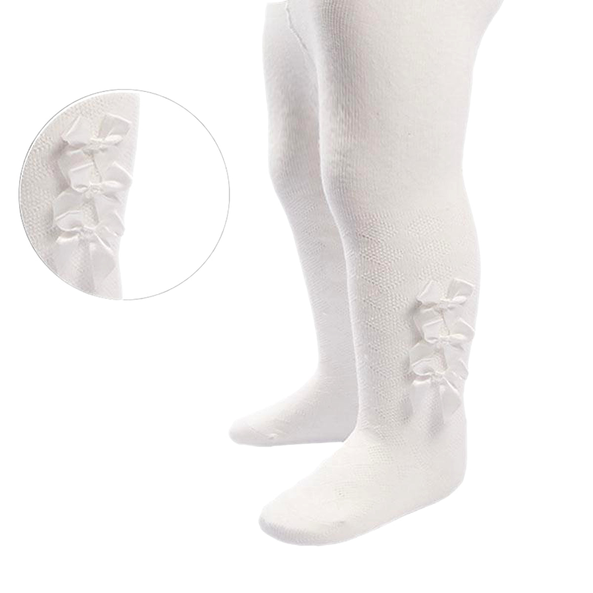 Baby Girls Bow Ribbon Tights - Cream