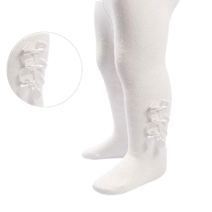 Baby Girls Bow Ribbon Tights - Cream