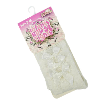 Baby Girls Bow Ribbon Tights - Cream