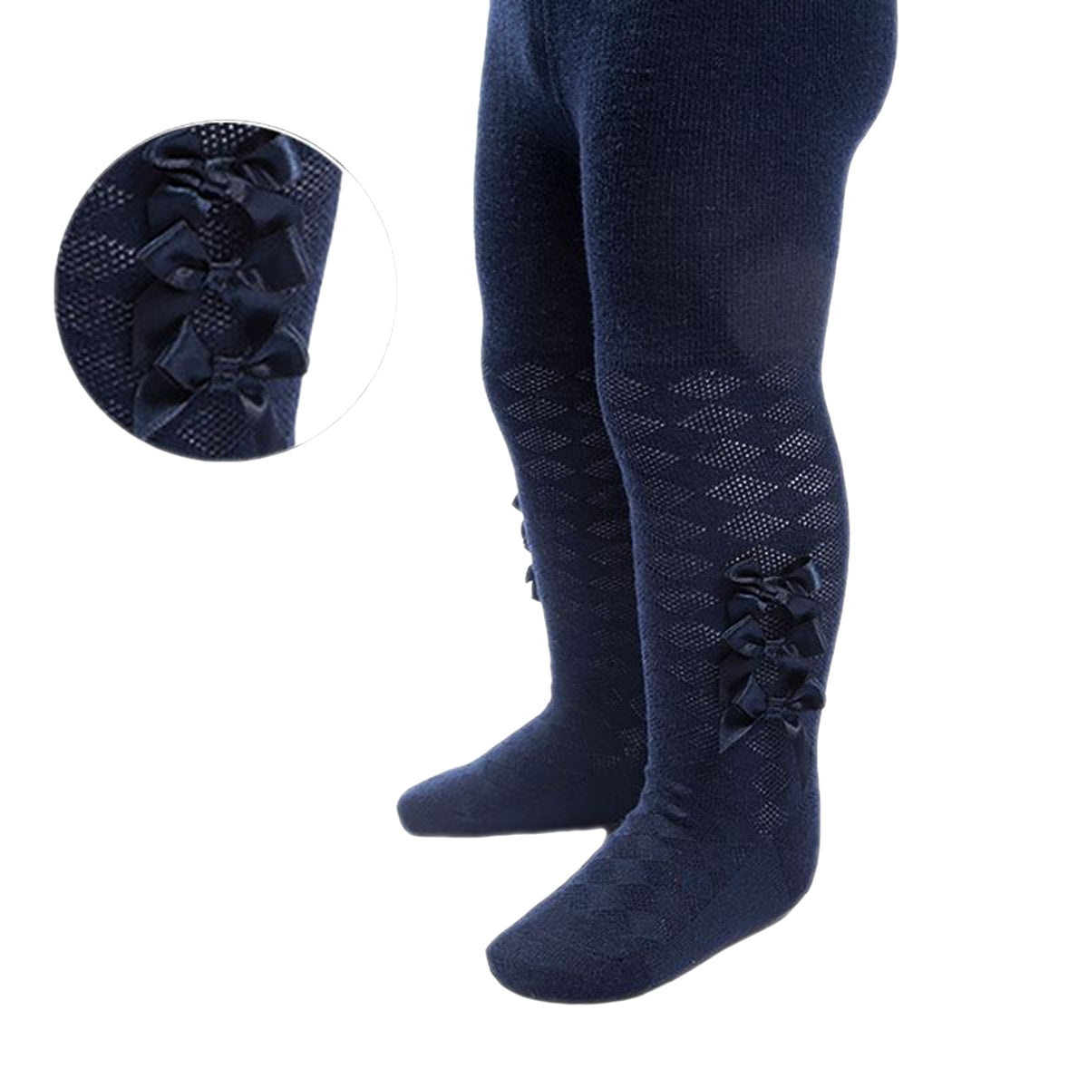 Baby Girls Bow Ribbon Tights - Navy