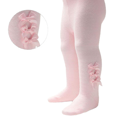 Baby Girls Bow Ribbon Tights - Pink