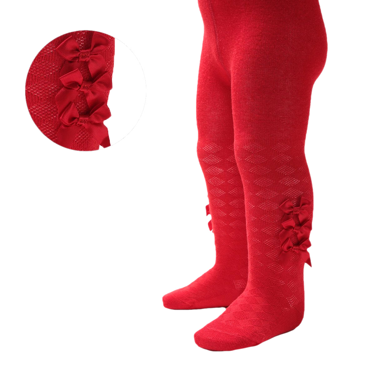Baby Girls Bow Ribbon Tights - Red