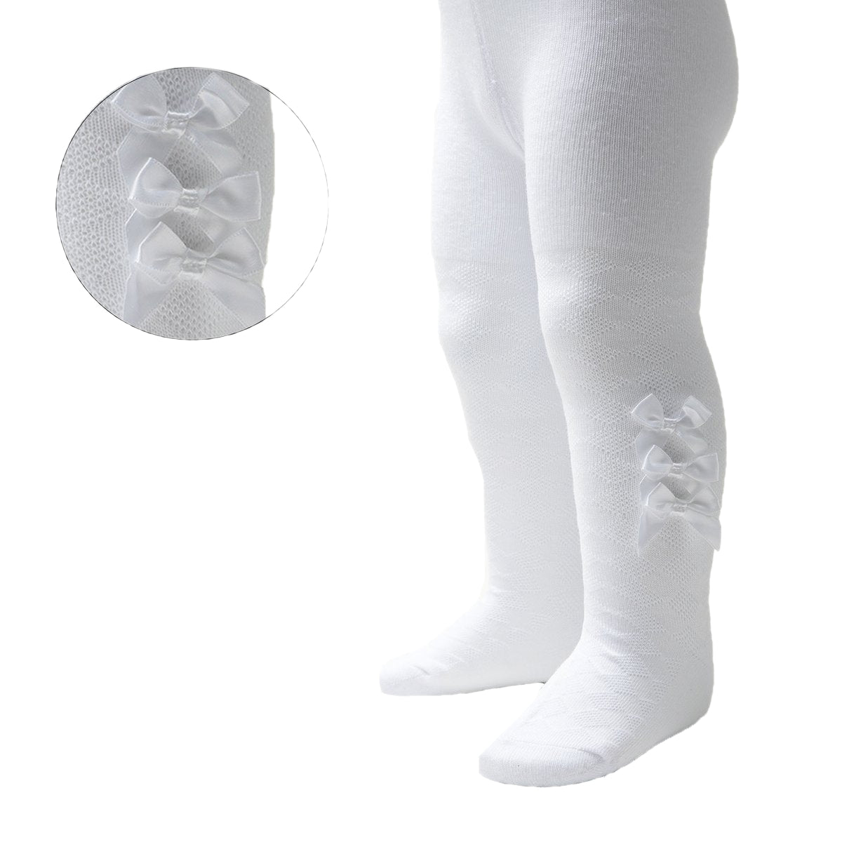 Baby Girls Bow Ribbon Tights - White