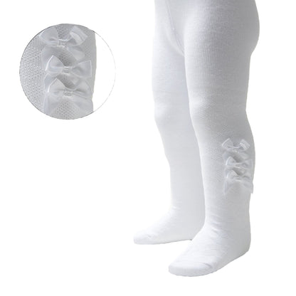 Baby Girls Bow Ribbon Tights - White
