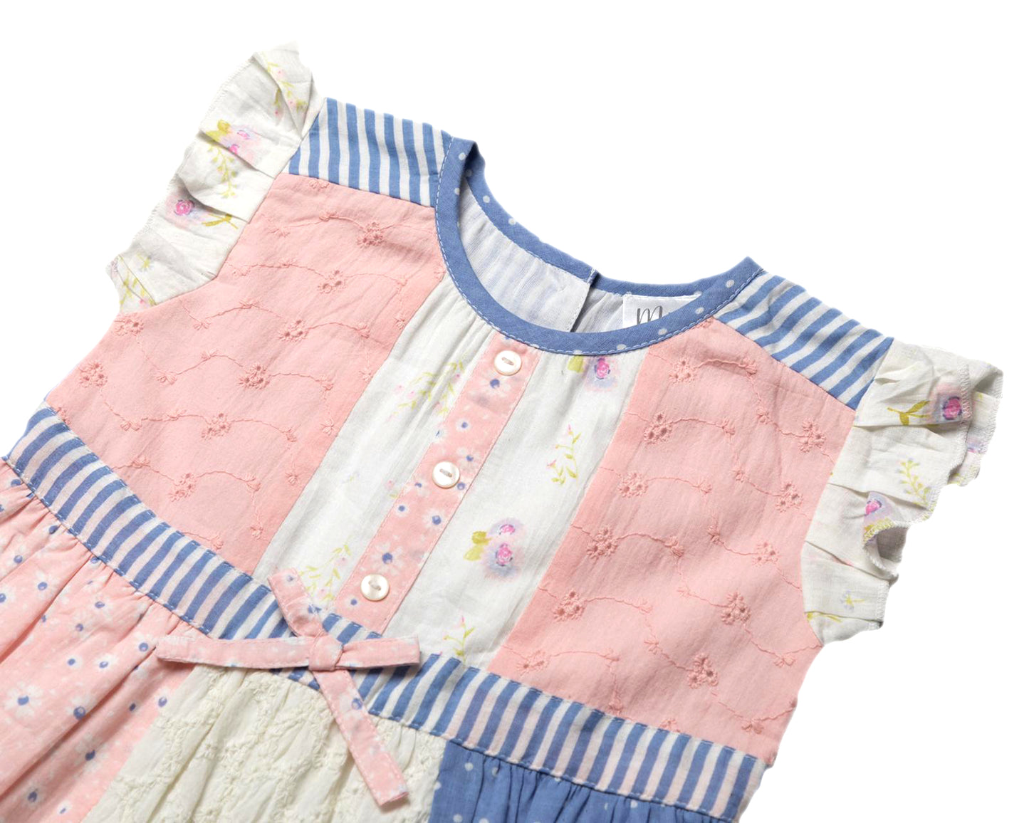 Girls Cotton Summer Patterned Dresses - Blue and Pink