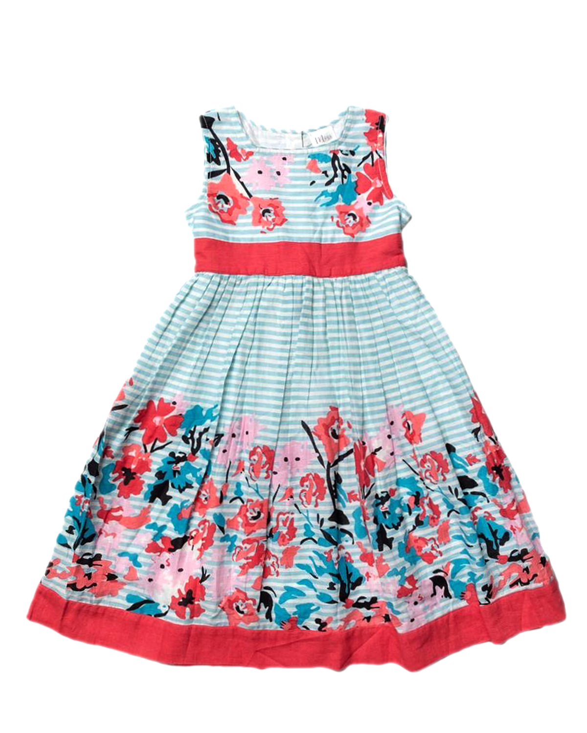 Girls Cotton Summer Patterned Dresses - Mint and Red