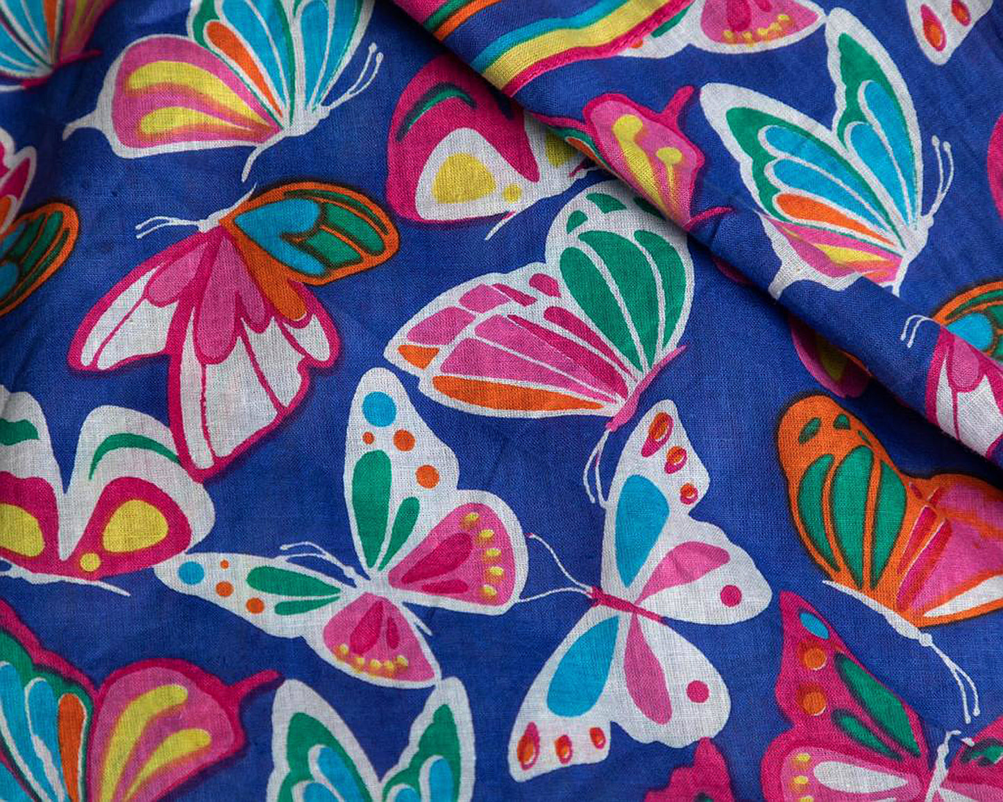 Girls Cotton Summer Patterned Dresses - Navy Denim