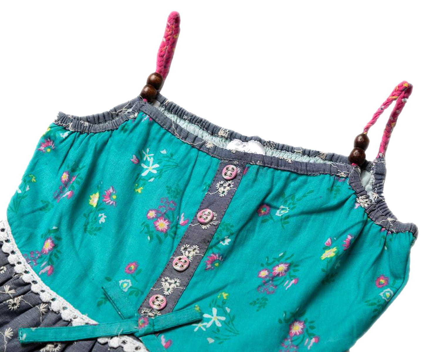 Girls Cotton Summer Patterned Dresses - Green and Pink