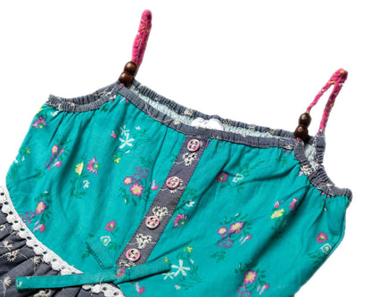 Girls Cotton Summer Patterned Dresses - Green and Pink
