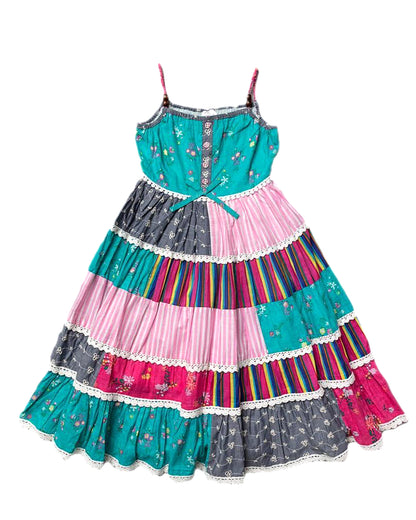 Girls Cotton Summer Patterned Dresses - Green and Pink