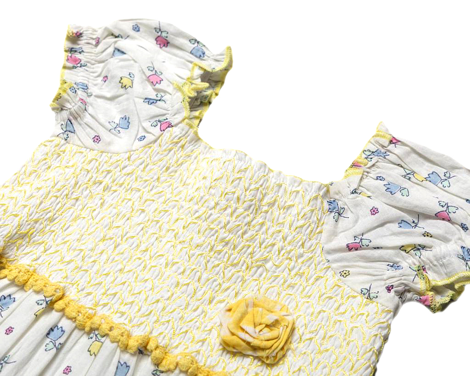 Girls Cotton Summer Patterned Dresses - Yellow