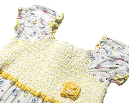 Girls Cotton Summer Patterned Dresses - Yellow