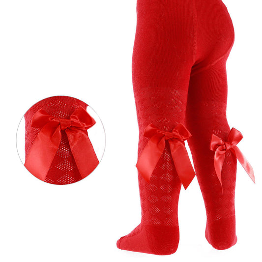 Tights Baby Girls Heart With Ribbon Bow Pom Pom Cotton Rich Newborn - 5 Years
