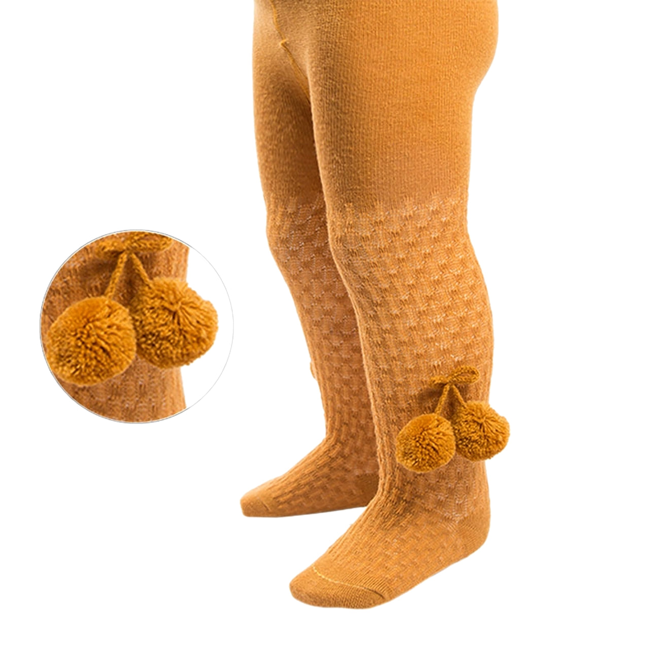 Baby Girls Pom Pom Tights - Mustard