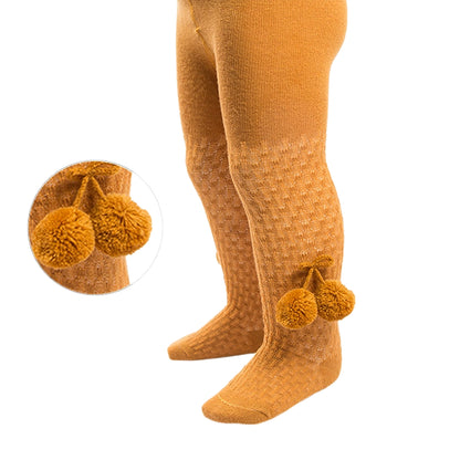 Baby Girls Pom Pom Tights - Mustard