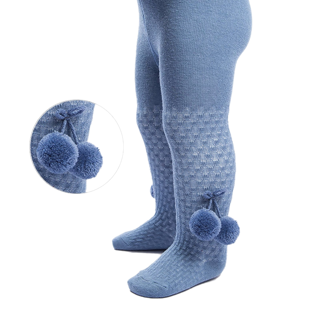 Baby Girls Pom Pom Tights - Petrol Blue