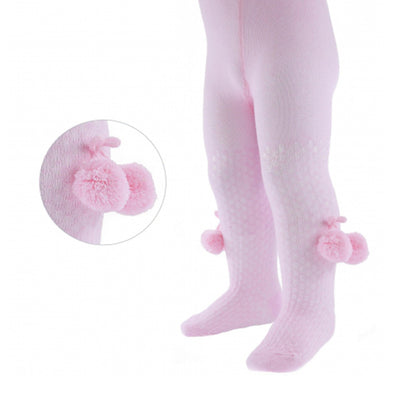 Tights Baby Girls Heart With Ribbon Bow Pom Pom Cotton Rich Newborn - 5 Years