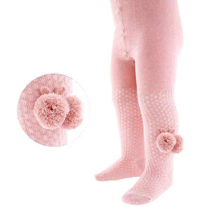 Tights Baby Girls Heart With Ribbon Bow Pom Pom Cotton Rich Newborn - 5 Years