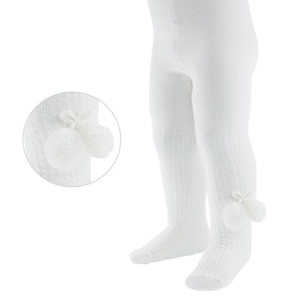 Tights Baby Girls Heart With Ribbon Bow Pom Pom Cotton Rich Newborn - 5 Years