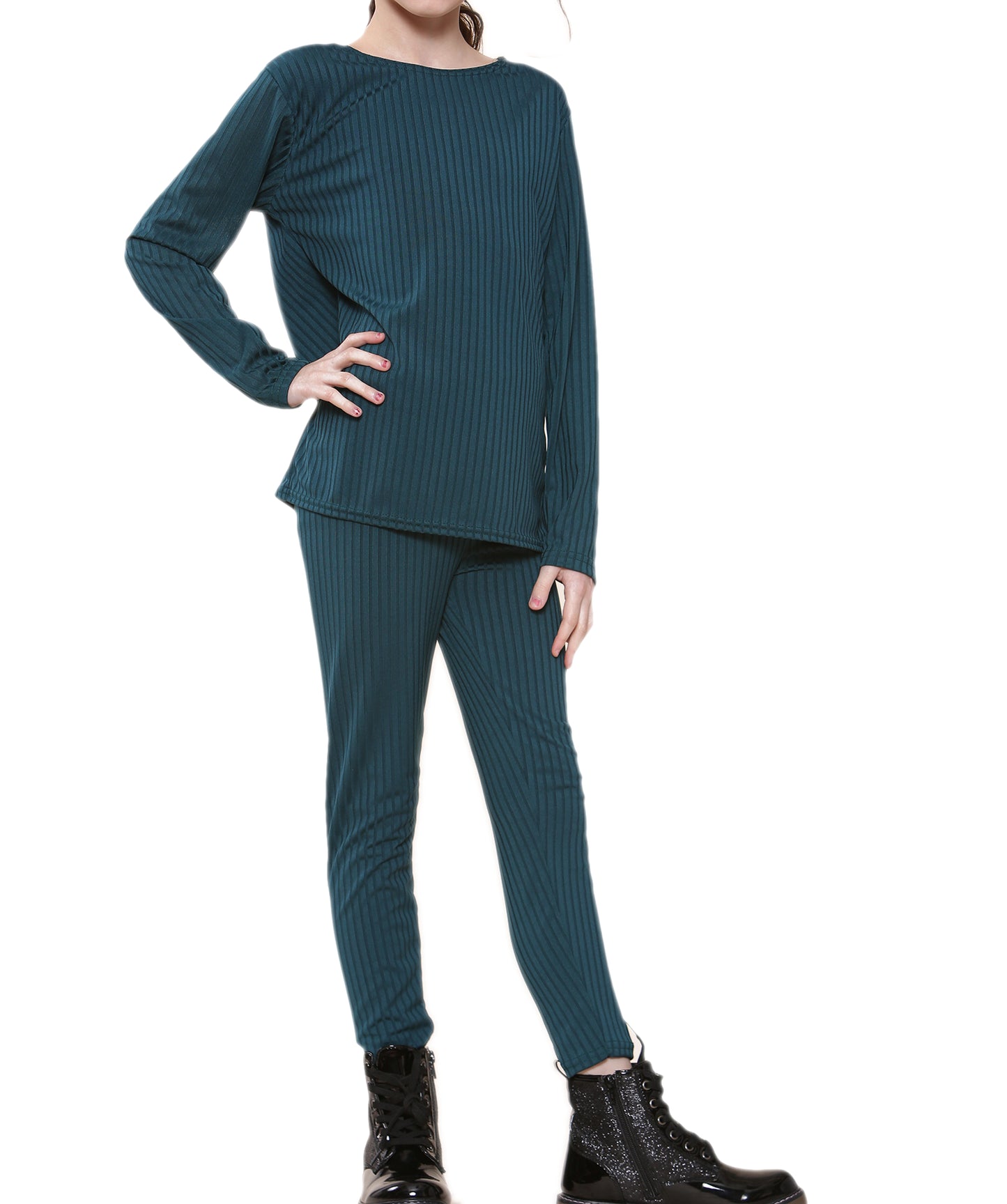 Girls Ribbed Tracksuit Loungewear Outfits