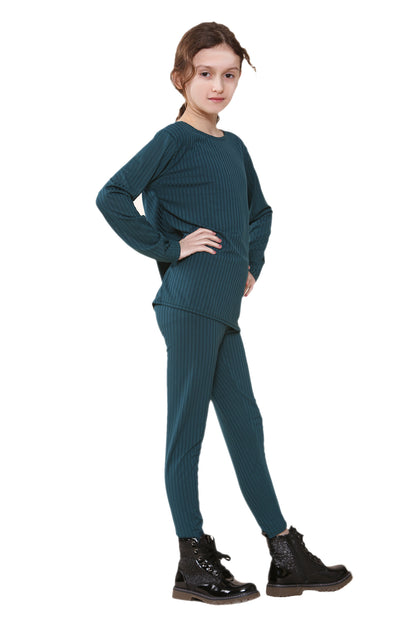 Girls Ribbed Tracksuit Loungewear Outfits