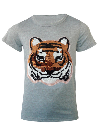 Girls Animal Sequin Brush Changing T-Shirts