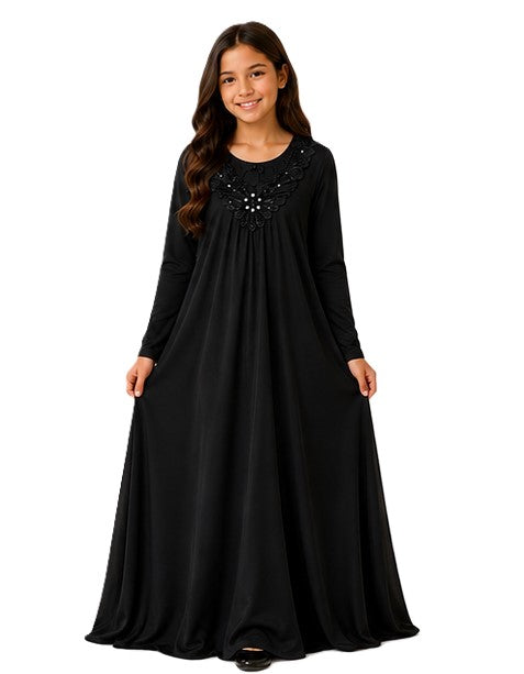 Girls Beaded Long Maxi Abaya Dress
