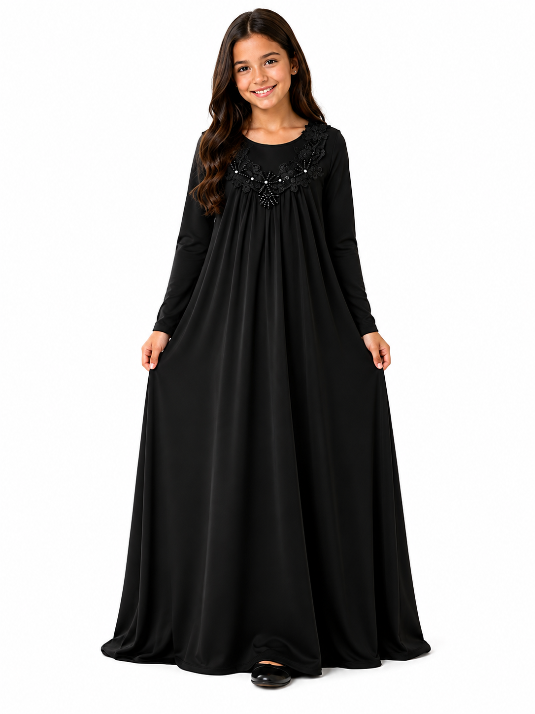 Girls Beaded Long Maxi Abaya Dress