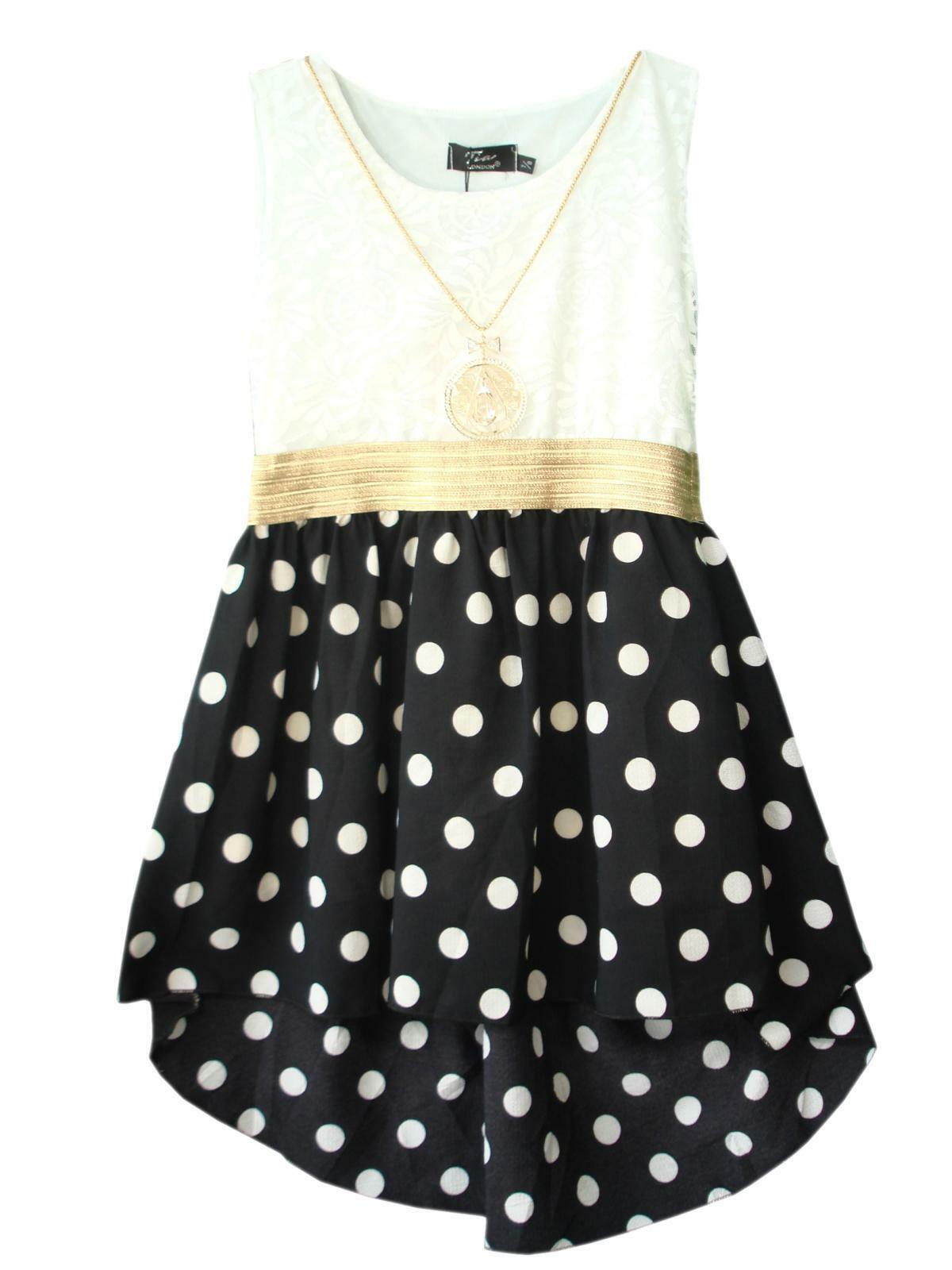 Girls Asymmetrical Polka Dots Dress - Black Dots