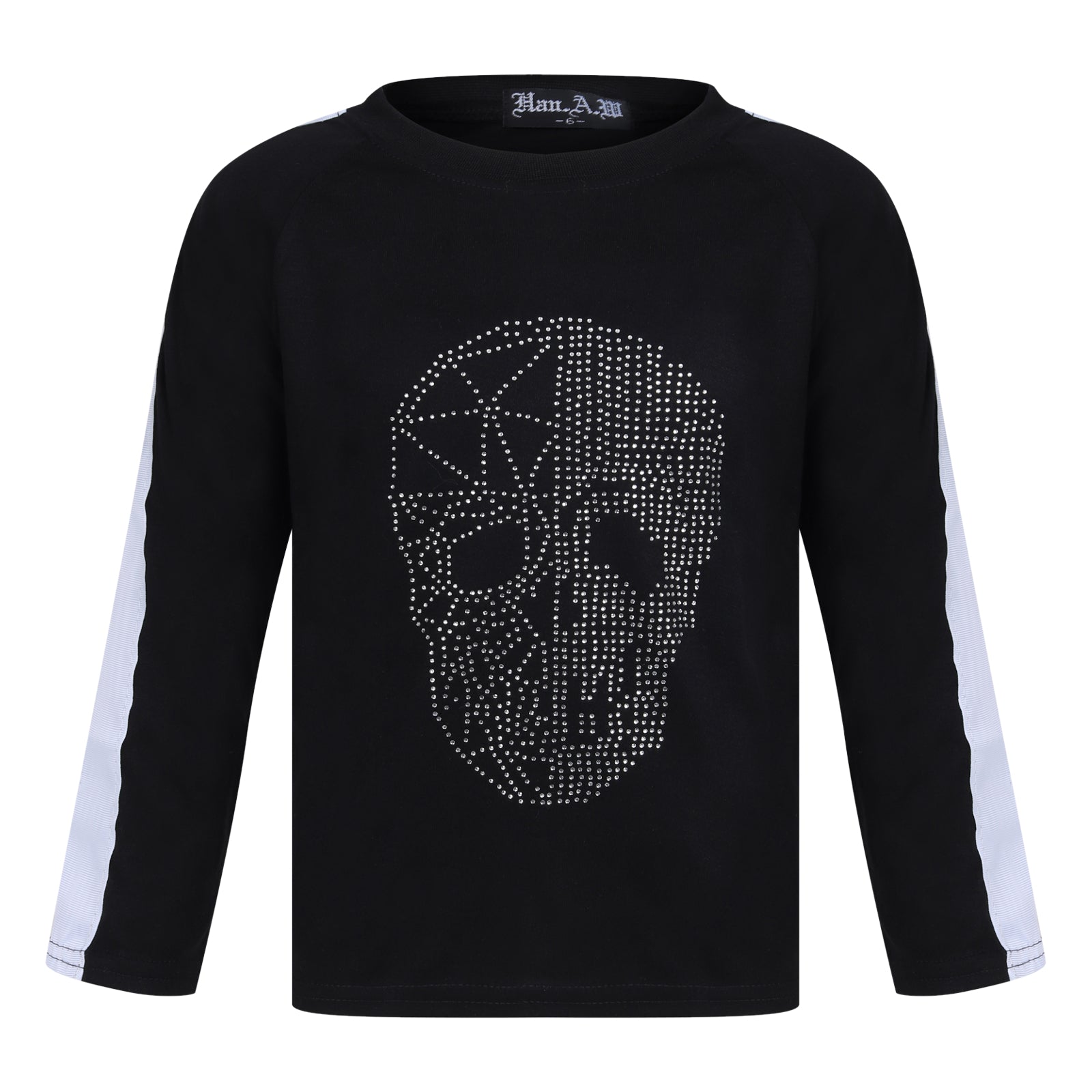 Boys Silver Skull Face Studded Tops - Black