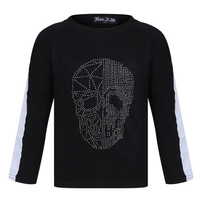 Boys Silver Skull Face Studded Tops - Black