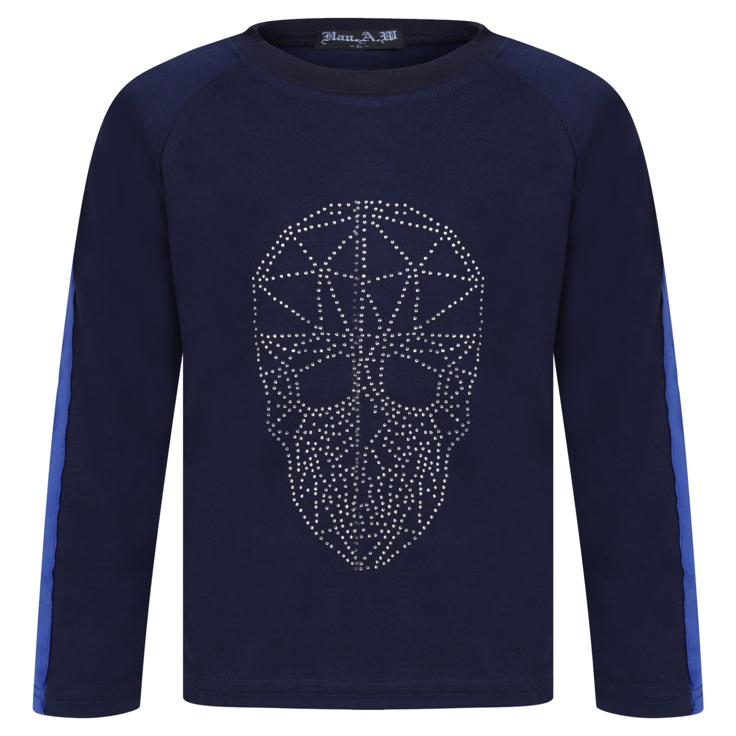 Boys Silver Skull Face Studded Tops - Navy