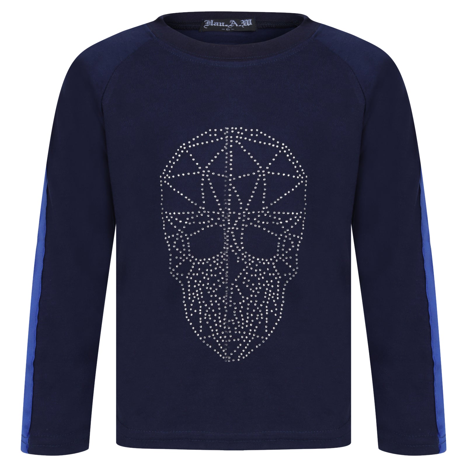 Boys Silver Skull Face Studded Tops - Navy