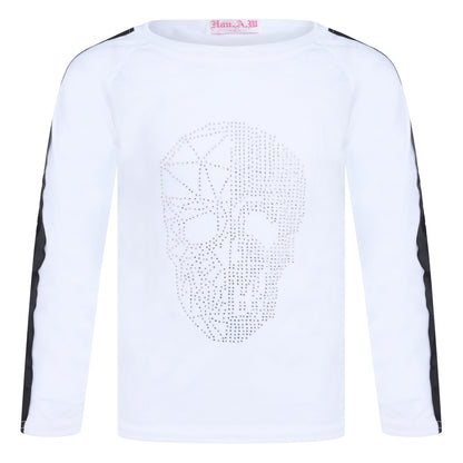 Boys Silver Skull Face Studded Tops - White