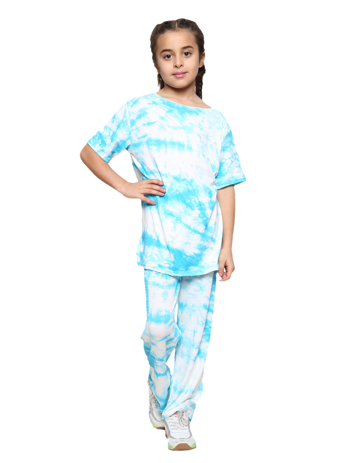 Girls Tie Dye Pyjamas T-Shirt and Leggings Set - Turquoise