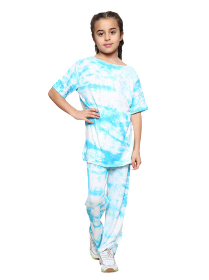 Girls Tie Dye Pyjamas T-Shirt and Leggings Set - Turquoise