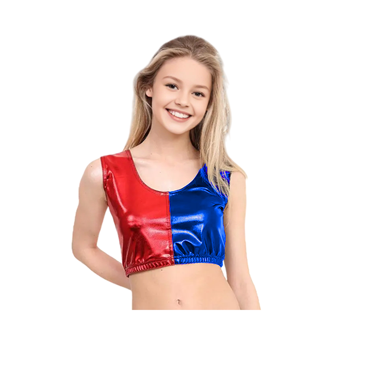 Girls Harley Quinn Vest Crop Top and Hot Pants / Leggings Set Red Blue 3-14 years