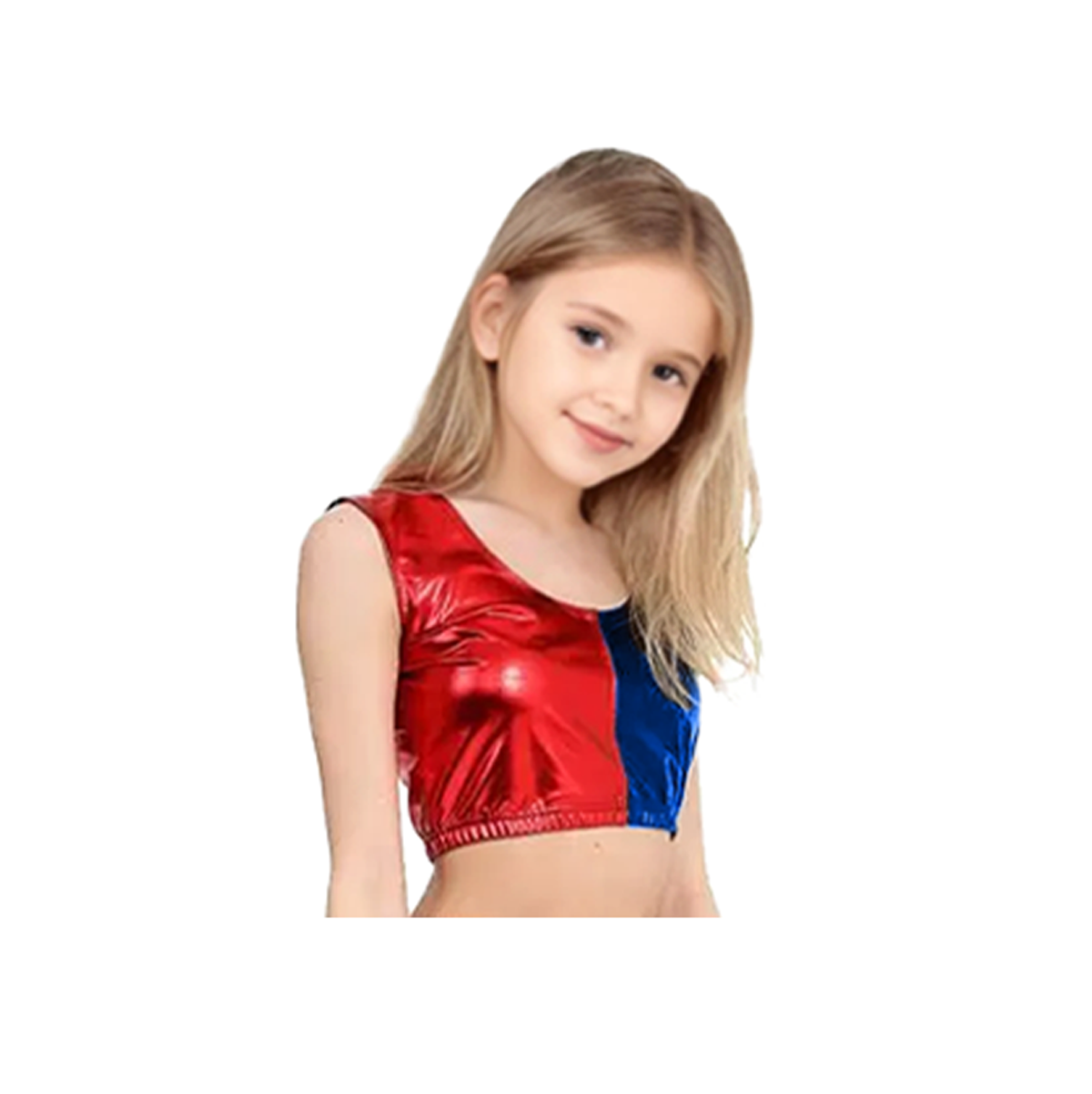 Girls Harley Quinn Vest Crop Top and Hot Pants / Leggings Set Red Blue 3-14 years