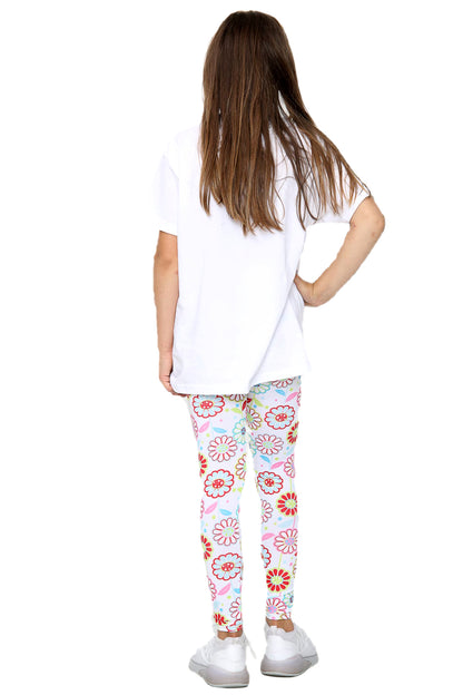 Girls Floral Leggings - White