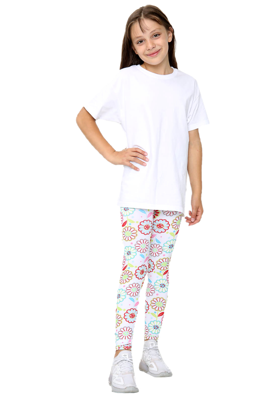 Girls Floral Leggings - White
