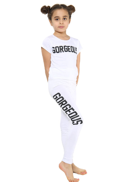 Girls Gorgeous Print Neon Crop Top & Leggings Set - White