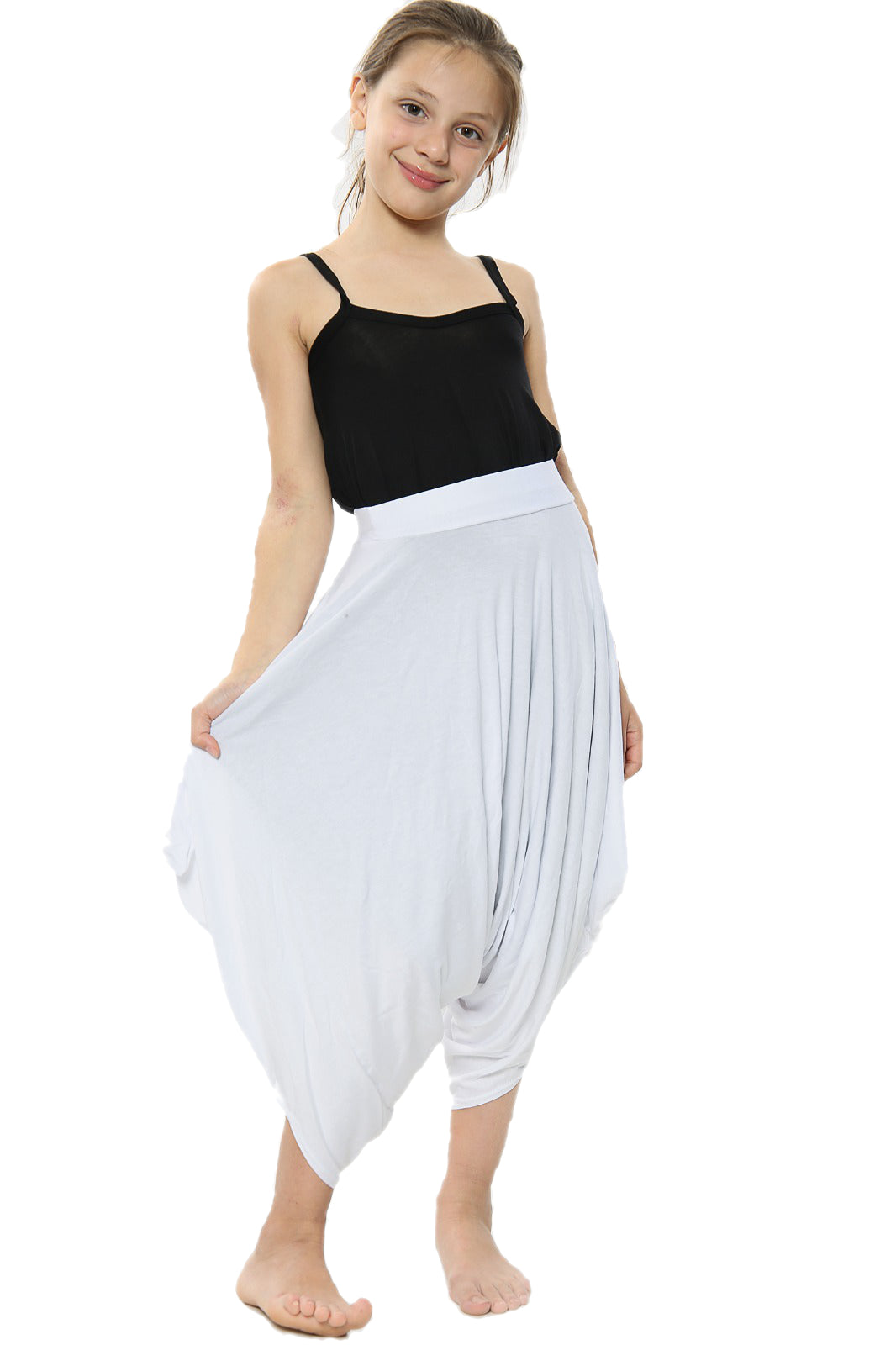 Girls Draping Romper Skirt - White